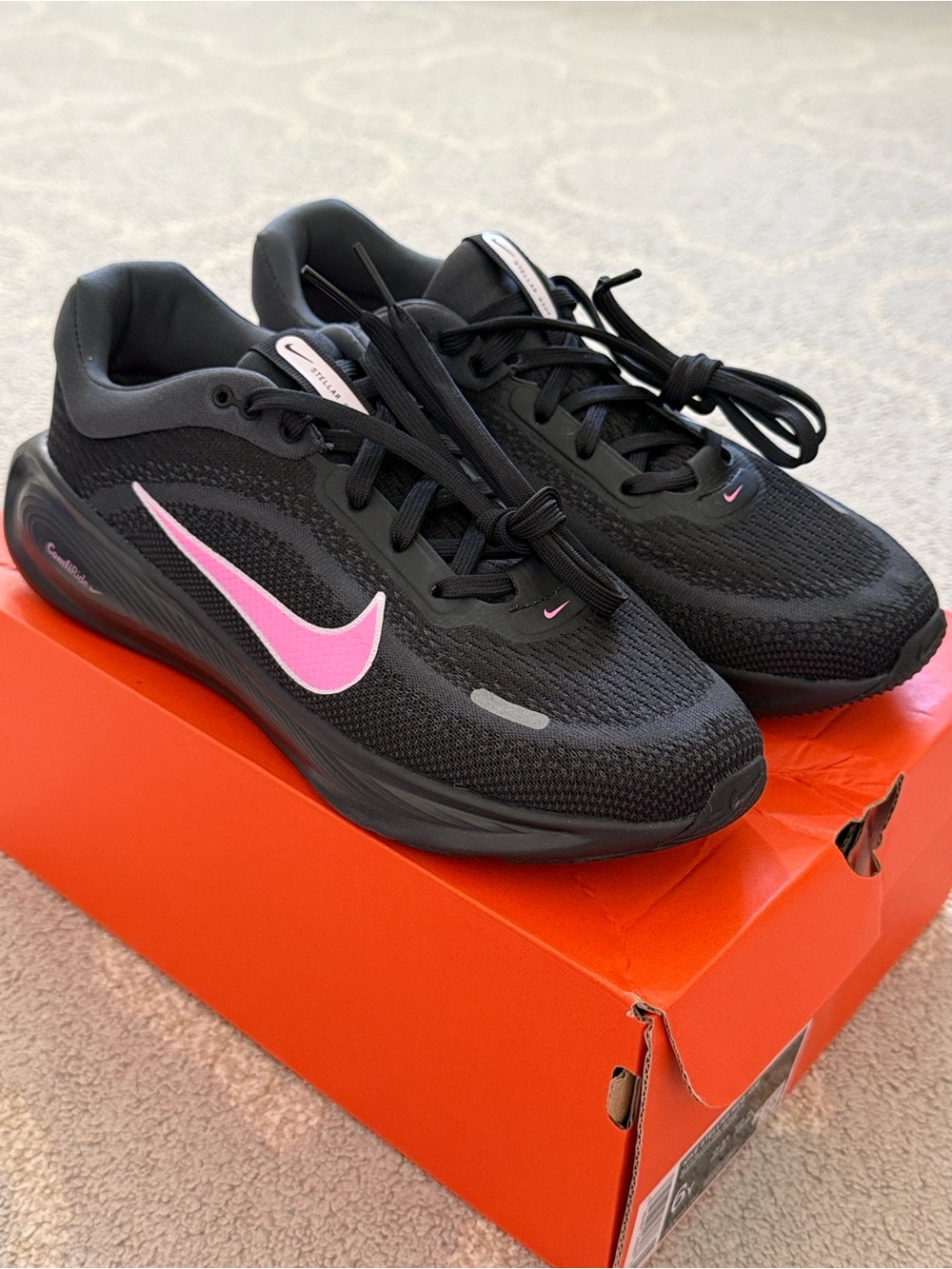 NIB🎀 Nike Stellar Ride Big Kids' Running Shoes - Black Playful Pink Sz 6